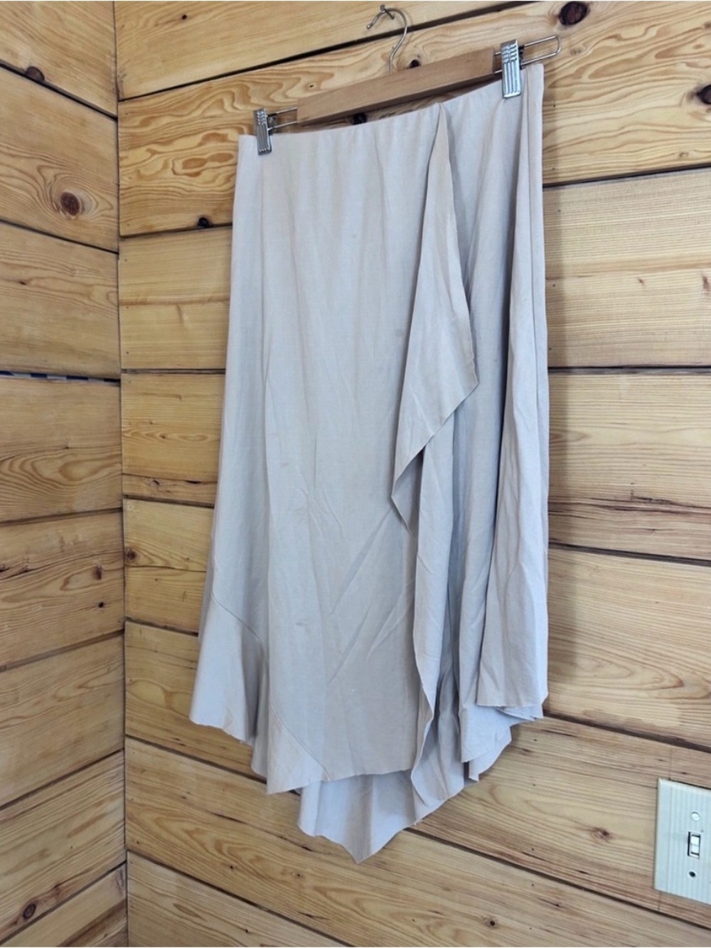 Kensie Asymmetrical Midi Skirt in Beige - Picture 2 of 7